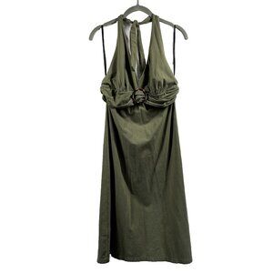 Tommy Bahama Womens Halter Dress Medium Olive Green A Line 90's Y2K Knit Stretch